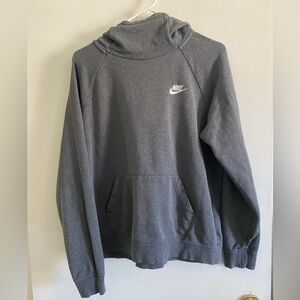 Nike Gray Women's funnel neck, turtleneck, scuba Hoodie, Size L,kangaroo pocket